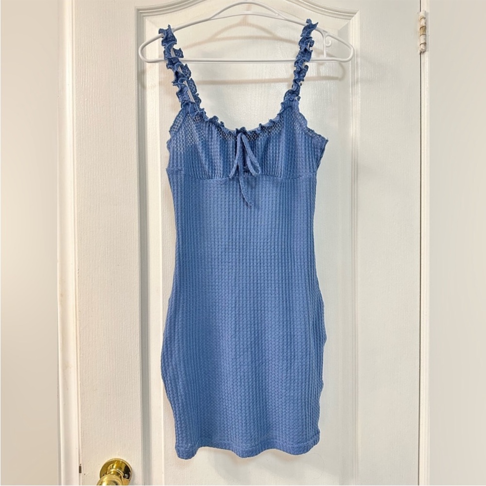 Frill trim ruched bust tie front mini dress
